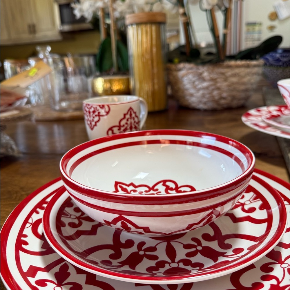 Vintage Red and White Dinnerware Set